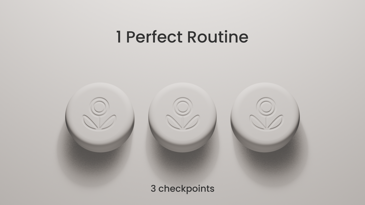 Pokito 3D render showing three checkpoints for one daily routine.