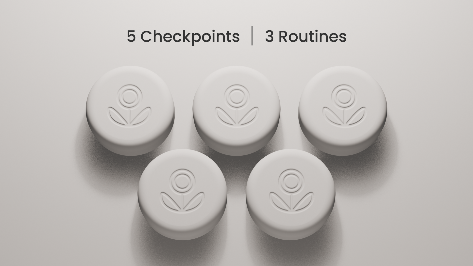 Pokito 3D render showing five checkpoints for up to 3 daily routines.